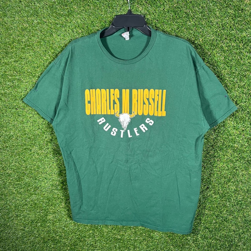 Charles M Russell Rustlers T Shirt Green XL Graphic Tee Fruit of the Loom